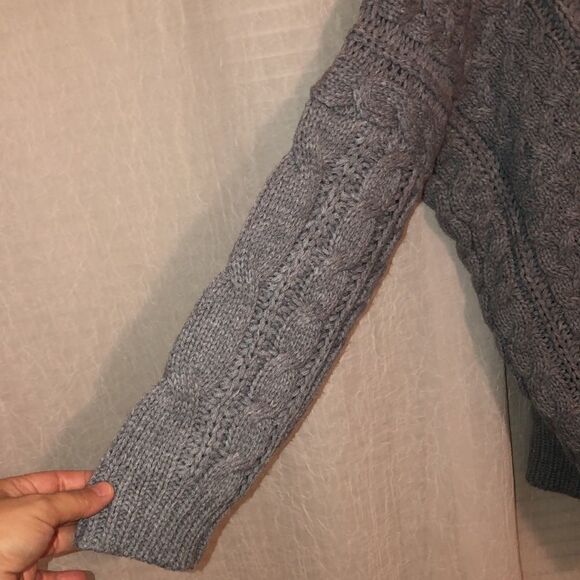 moon & madison M Gray Chunky Cable Knit Open Front Cardigan w Pockets - Picture 11 of 12